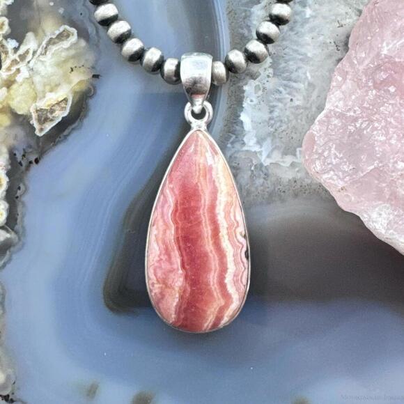 Jewelry - Sterling Silver Southwestern Style Teardrop Rhodochrosite Pendant For Women